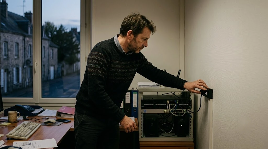 Surchauffe serveur en pleine canicule : 5 réflexes pour protéger votre informatique 4 En fin de journée, une personne éteint proprement le matériel informatique d'une PME des Hauts-de-France